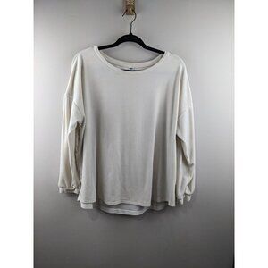 Old Navy Womens Ivory Long-Sleeve Pullover Top XL Relaxed Fit Polyester Blend